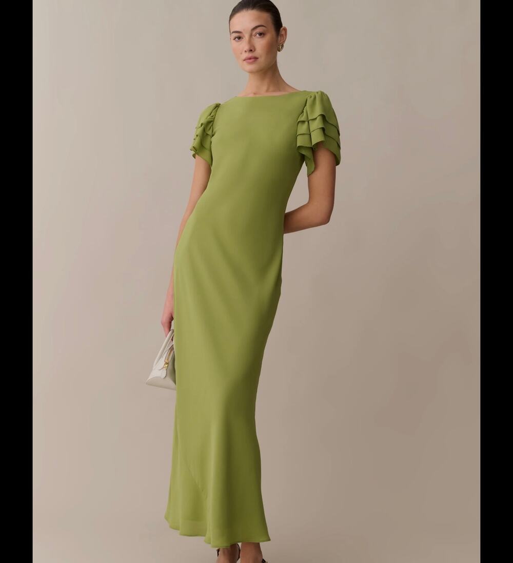 New O.P.T Leanor ruffle sleeve green maxi dress size L